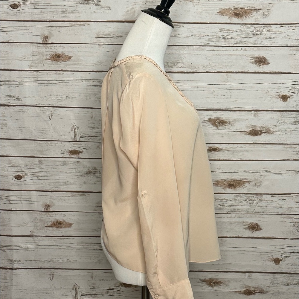 Rebecca Taylor light pink coquette silk braided neckline blouse Size 6 - Picture 5 of 11